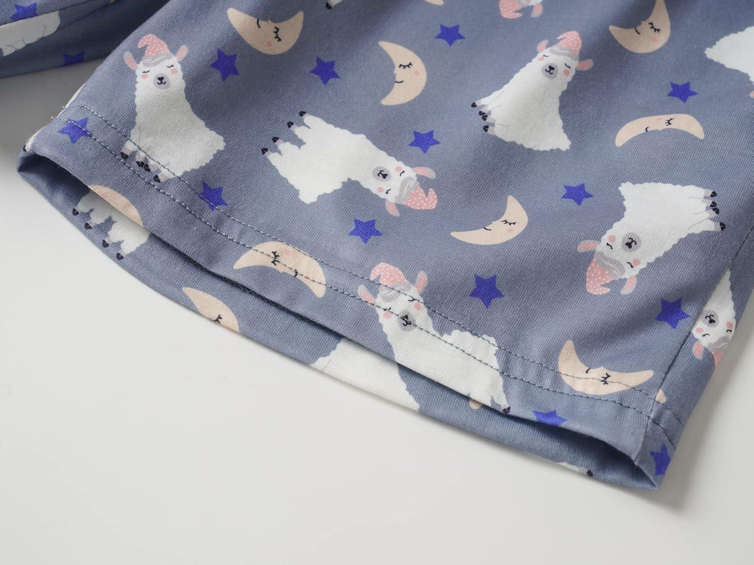 imageVopmocld Big Girls Summer Short Sleeve Pajama Sets Cute Cat Patterns Sleepwear Nighty 100 CottonLlama