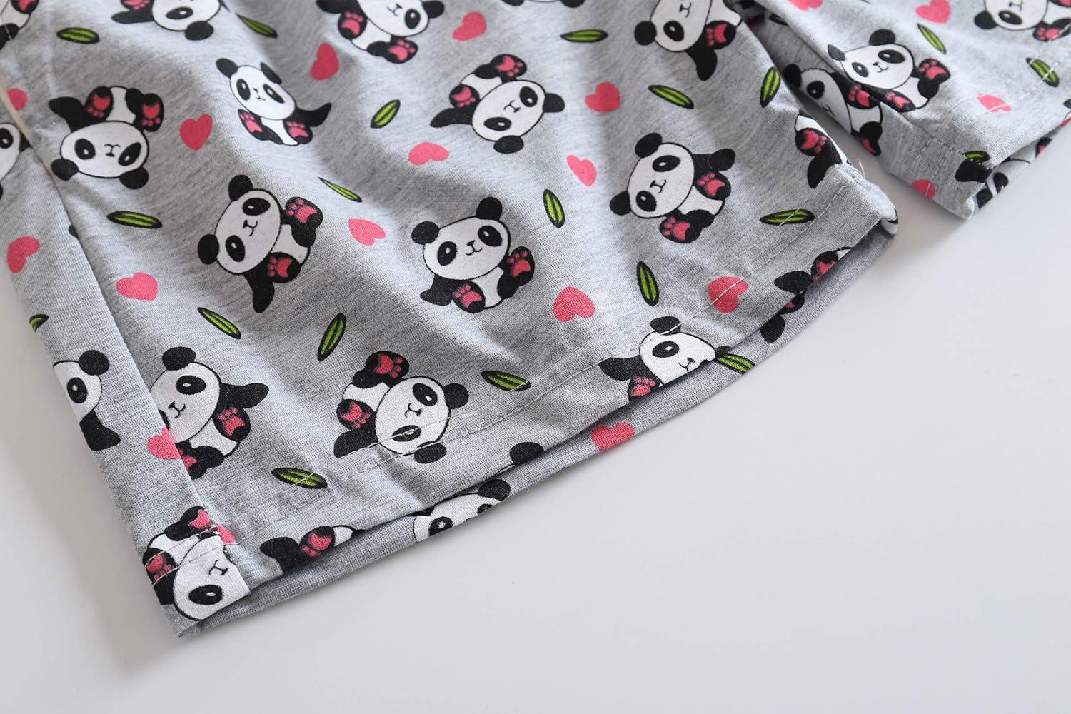 imageVopmocld Big Girls Summer Short Sleeve Pajama Sets Cute Cat Patterns Sleepwear Nighty 100 CottonPanda