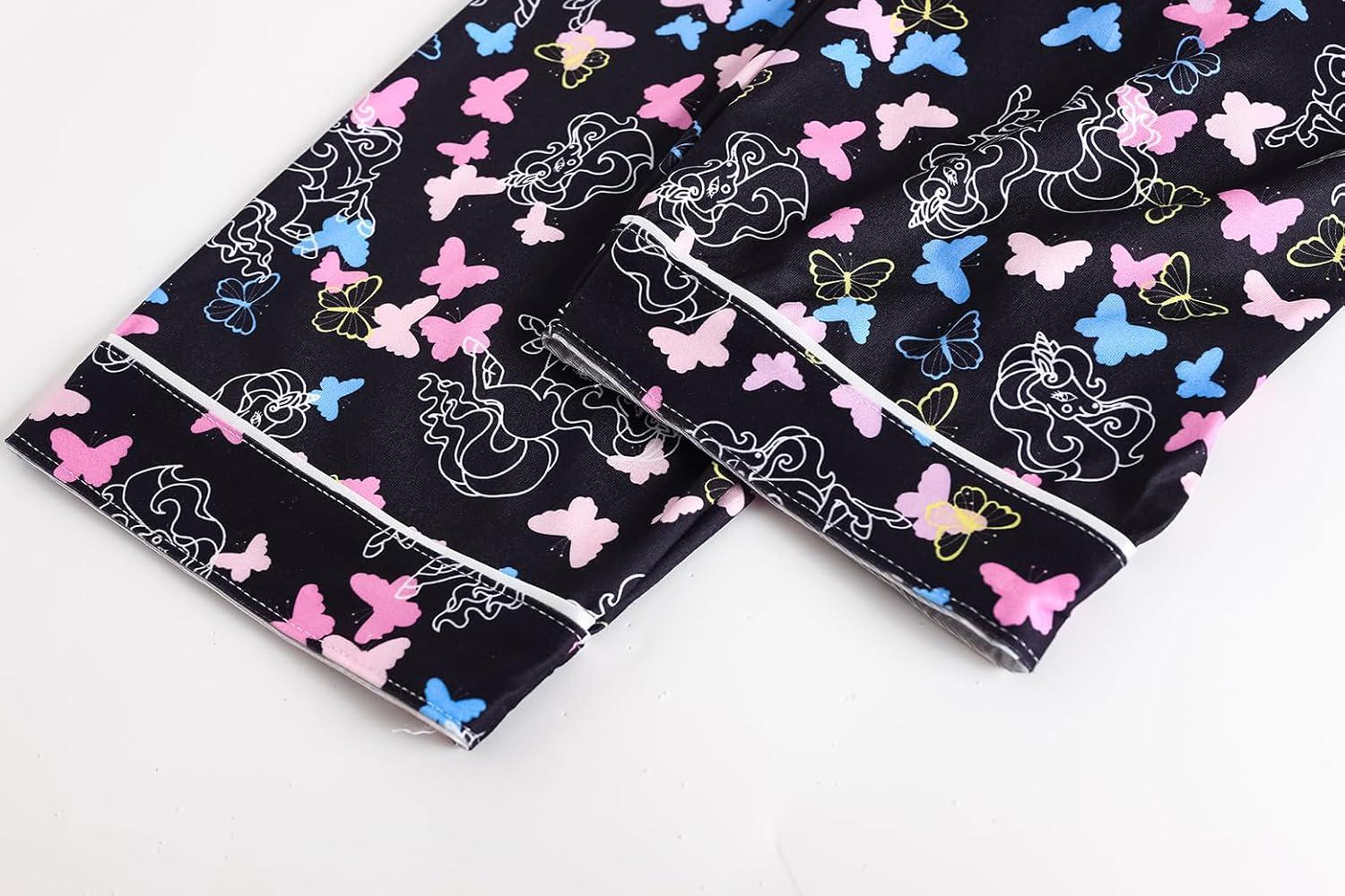imageVopmocld Girls Pajama Sets 3pcs Button Down Short Sleeve Long Pants With Shorts Sleepwear Cute Patterns Nighty For Teens3pcsButterflyunicorns