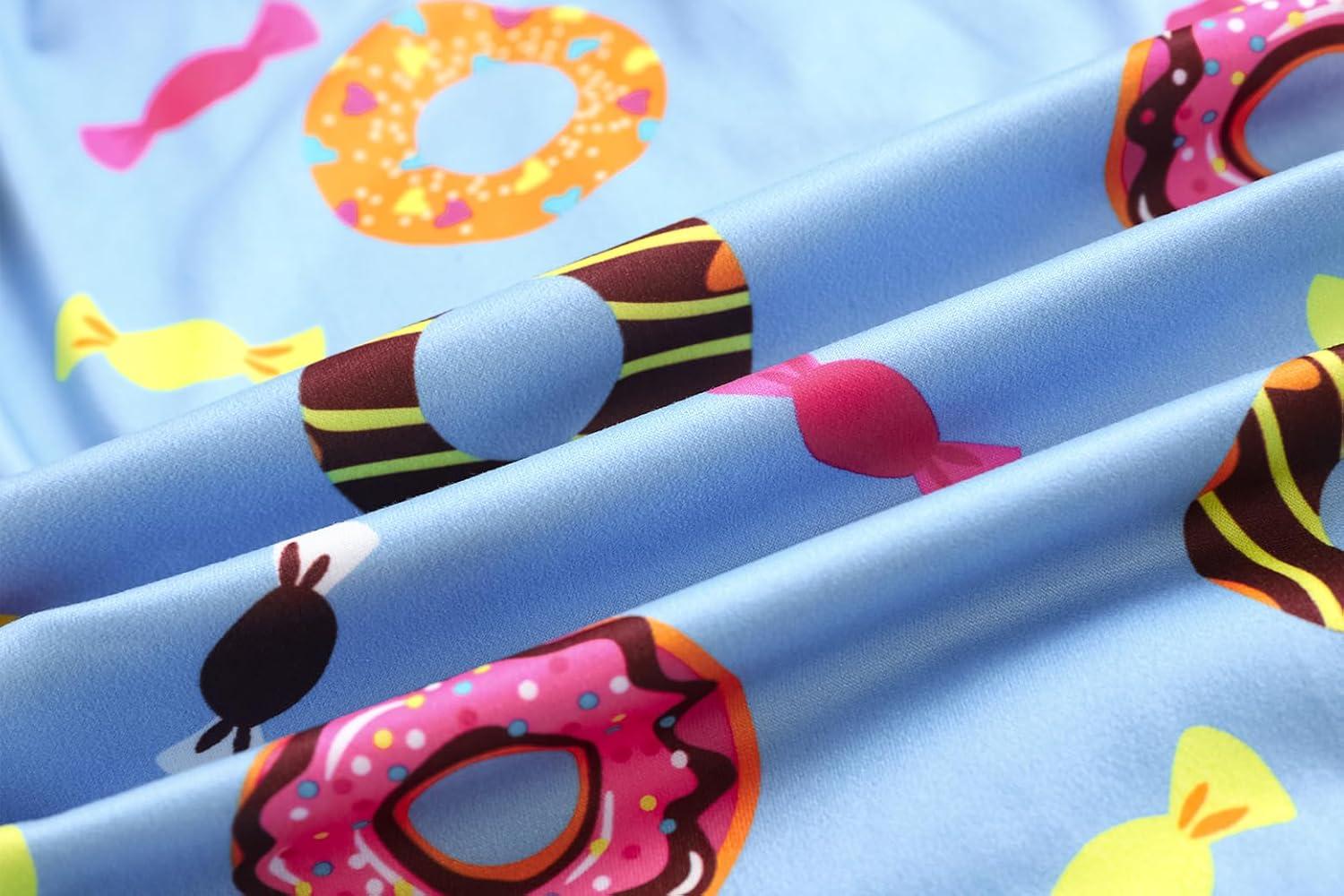 imageVopmocld Girls Pajama Sets 3pcs Button Down Short Sleeve Long Pants With Shorts Sleepwear Cute Patterns Nighty For Teens3pcsDonuts