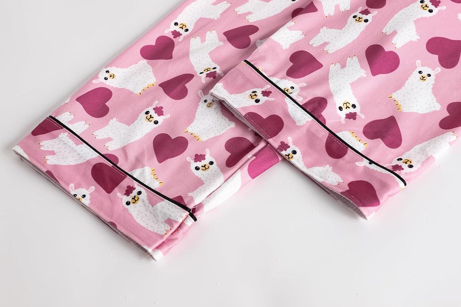 imageVopmocld Girls Pajama Sets 3pcs Button Down Short Sleeve Long Pants With Shorts Sleepwear Cute Patterns Nighty For Teens3pcsLlama