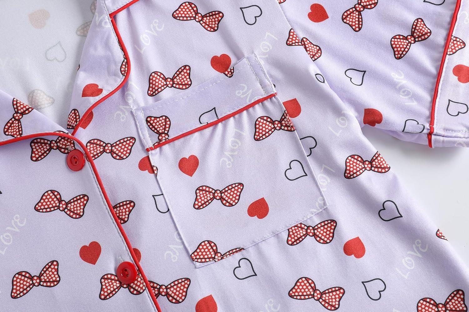 imageVopmocld Girls Pajama Sets 3pcs Button Down Short Sleeve Long Pants With Shorts Sleepwear Cute Patterns Nighty For TeensPolka Dot Bowknot