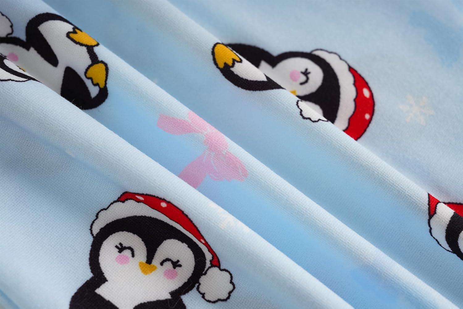 imageVopmocld Girls Pajama Sets 3pcs Button Down Short Sleeve Long Pants With Shorts Sleepwear Cute Patterns Nighty For TeensSkyblue Penguin