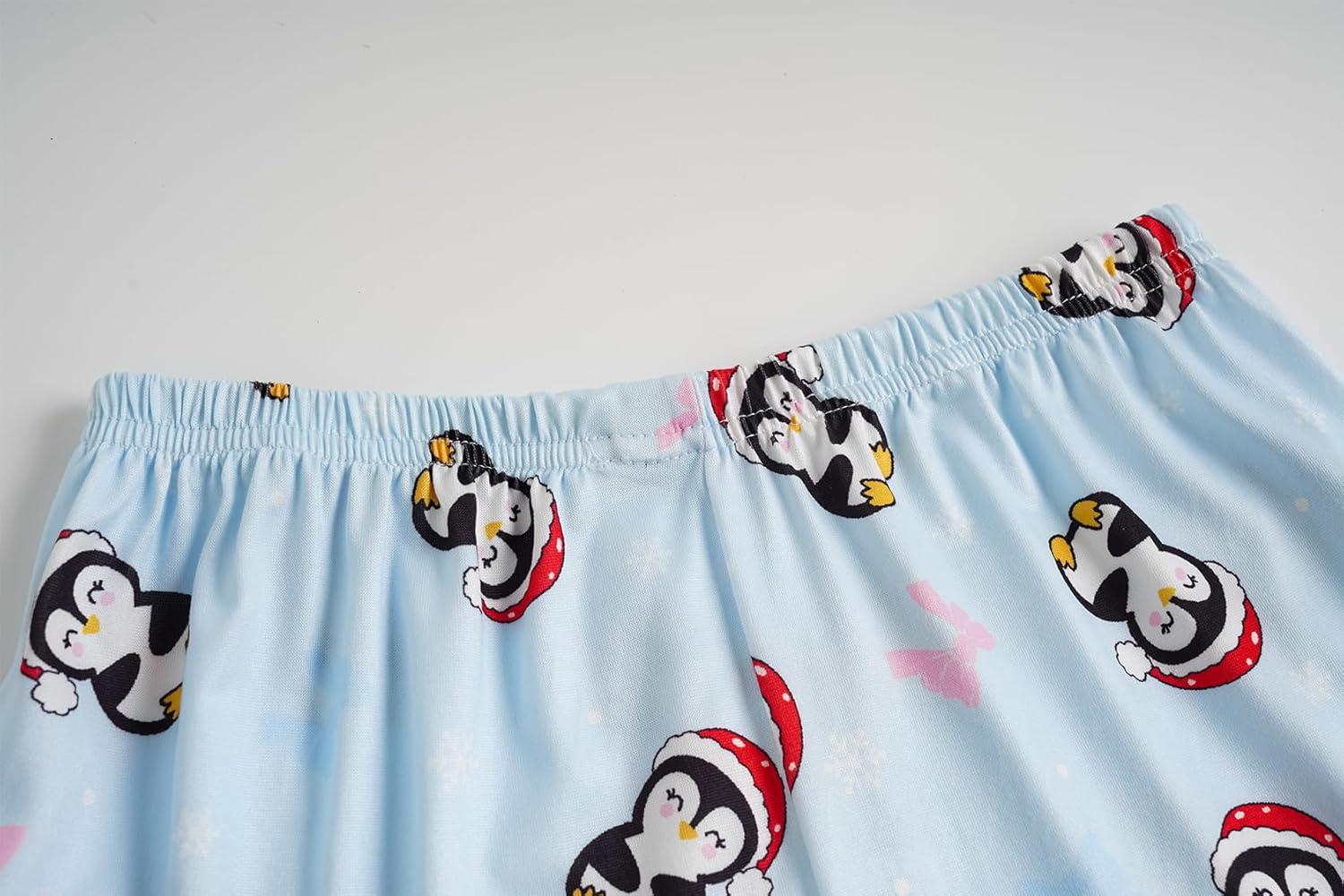 imageVopmocld Girls Pajama Sets 3pcs Button Down Short Sleeve Long Pants With Shorts Sleepwear Cute Patterns Nighty For TeensSkyblue Penguin