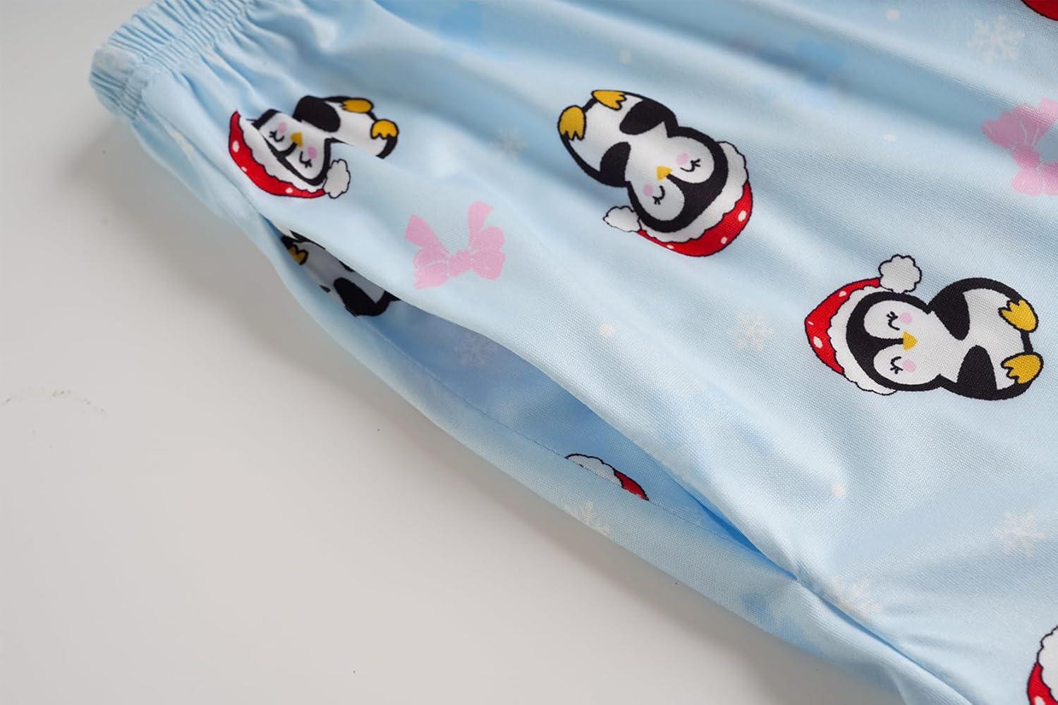 imageVopmocld Girls Pajama Sets 3pcs Button Down Short Sleeve Long Pants With Shorts Sleepwear Cute Patterns Nighty For TeensSkyblue Penguin