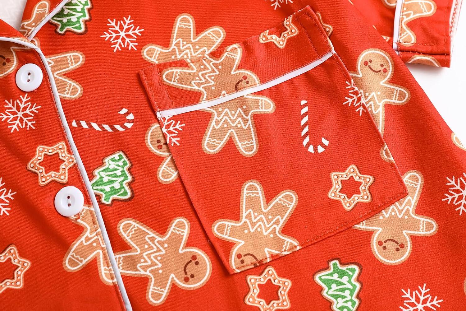 imageVopmocld Girls Pajama Sets 3pcs Button Down Short Sleeve Long Pants With Shorts Sleepwear Cute Patterns Nighty For TeensXmas Gingerbread