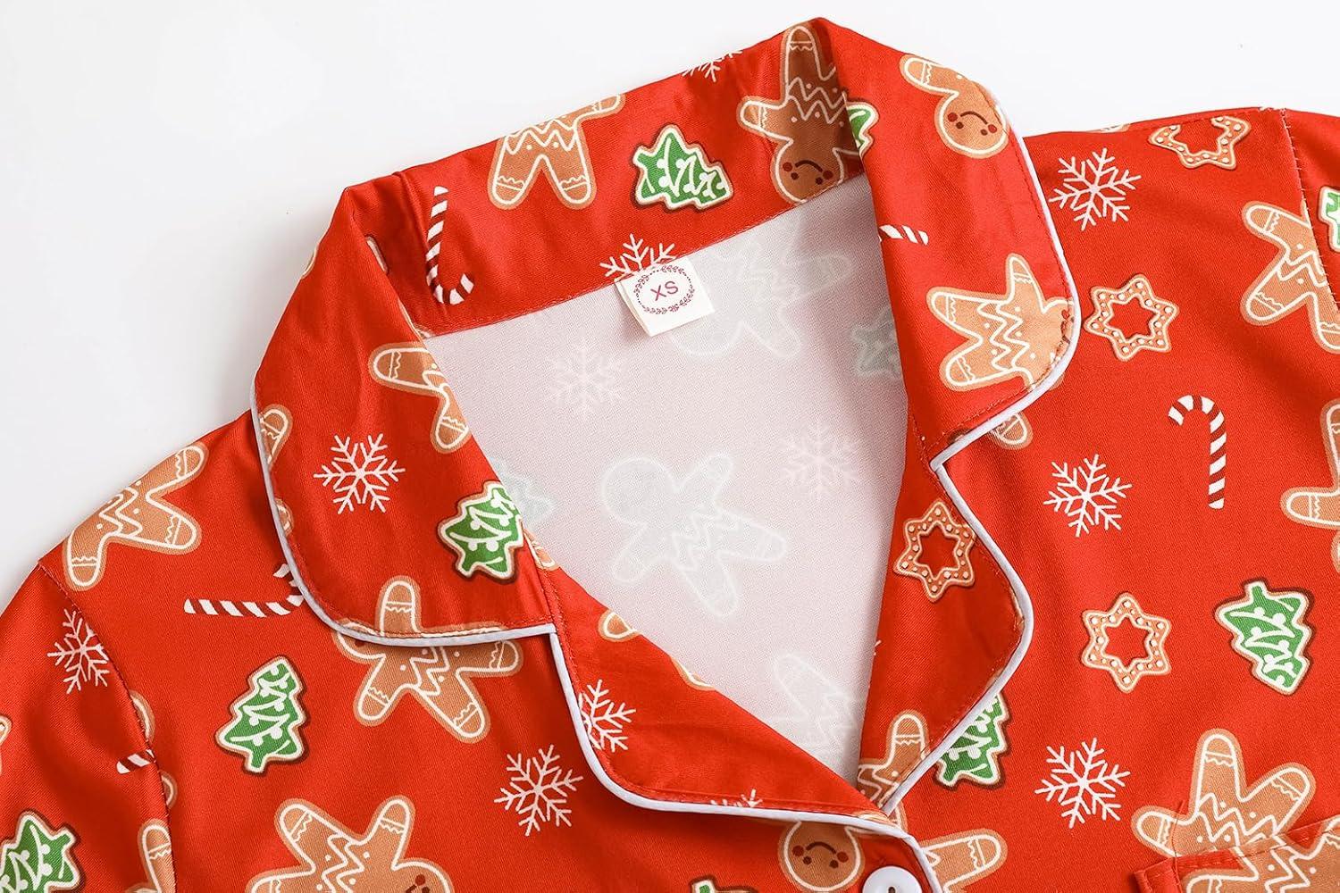 imageVopmocld Girls Pajama Sets 3pcs Button Down Short Sleeve Long Pants With Shorts Sleepwear Cute Patterns Nighty For TeensXmas Gingerbread