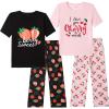 Vopmocld Big Girls’ Short Sleeve Long Pants Pajama Sets 4PCS Cartoon Patterns Strawberry Cute Cherry Sleepwear Nighty Lounge(4pcs-strawberry/Cherry)