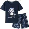 Vopmocld Big Girls Summer Short Sleeve Pajama Sets Cute Cat Patterns Sleepwear Nighty 100% Cotton(Space-panda)