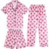 Vopmocld Girls Pajama Sets 3pcs Button Down Short Sleeve Long Pants With Shorts Sleepwear Cute Patterns Nighty For Teens(3pcs/Llama)